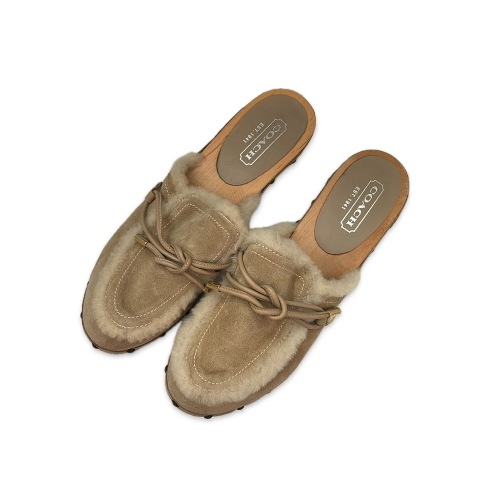Coach Tan Suede Fur-Lined Mules